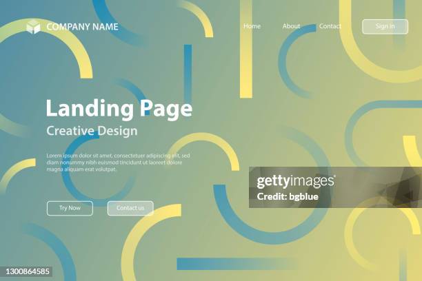 landing page template - abstract design with geometric shapes - trendy yellow gradient - rolling paper stock illustrations