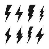 Lightning bolt icons collection. Flash symbol, thunderbolt. Simple lightning strike sign. Vector illustration