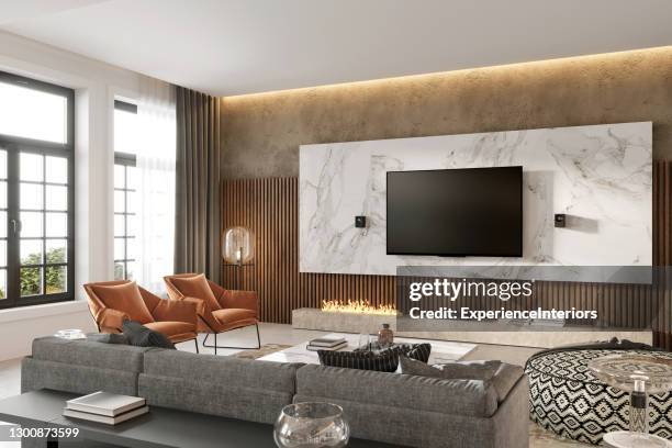 modern living room interior - home cinema stock pictures, royalty-free photos & images