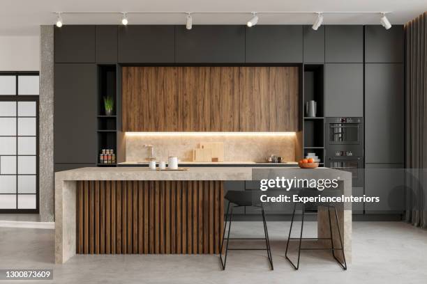 modern eetkamerinterieur - black room stockfoto's en -beelden