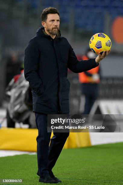 Cagliari Calcio head coach Eusebio Di Francesco reacts during the Serie A match between SS Lazio and Cagliari Calcio at Stadio Olimpico on February...