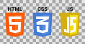 HTML5 CSS3 and JavaScript program icons on transparent background.