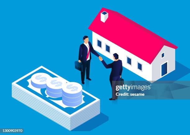 stockillustraties, clipart, cartoons en iconen met aankoop en transactie van een huis, commercieel vastgoed en woninglening - commercial real estate