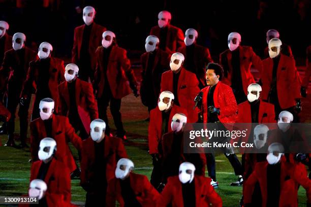 The Weeknd performs during the Pepsi Super Bowl LV Halftime Show at Raymond James Stadium on February 07, 2021 in Tampa, Florida.