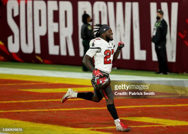 Ronald Jones of the Tampa Bay Buccaneers reacts late in the game against the Kansas City Chiefs in Super Bowl LV at Raymond James Stadium on February...