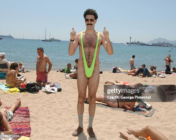 Sacha Baron Cohen as "Borat" during 2006 Cannes Film Festival - Borat Arrives in Cannes at Cannes Beach in Cannes, France.