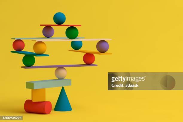 several balancing geometric shapes - justice concept stock pictures, royalty-free photos & images