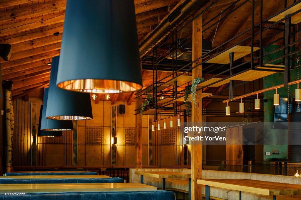 Empty Restaurant Interior Wooden Design High-Res Stock Photo - Getty Images