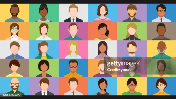 diverse people on online group video chat screen - device screen stock illustrations
