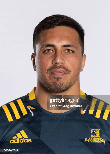 Daniel Lienert-Brown poses during the Highlanders 2021 team headshots session at Forsyth Barr Stadium on February 05, 2021 in Dunedin, New Zealand.