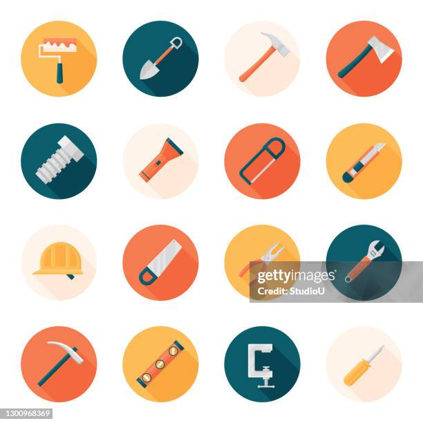 repair tools flat design icon set - hardware store paint stock illustrations
