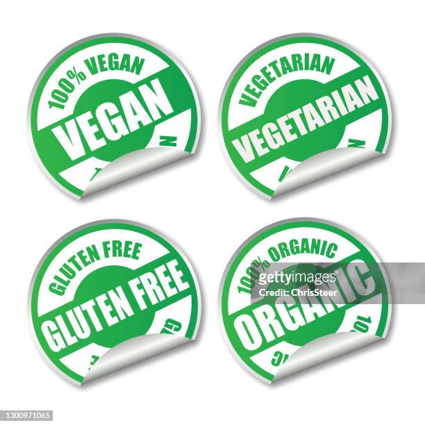 healthy food labels - vegetarian pizza stock illustrations