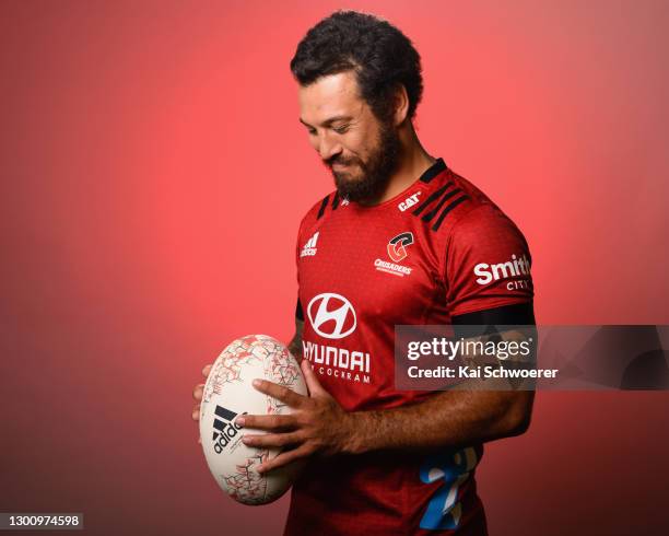 Rene Ranger poses during the Crusaders 2021 team headshots session on February 05, 2021 in Christchurch, New Zealand.