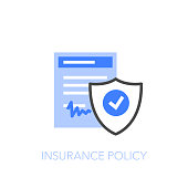 Insurance policy symbol with a signed document and a protective shield