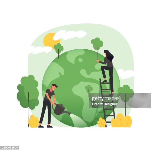 global warming related modern flat style vector illustration - environmental issues stock illustrations