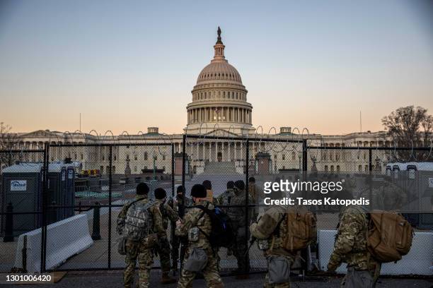 The US Capital is seen as National Guard secure the the grounds on February 08, 2021 in Washington, DC. Trump faces a single article of impeachment...