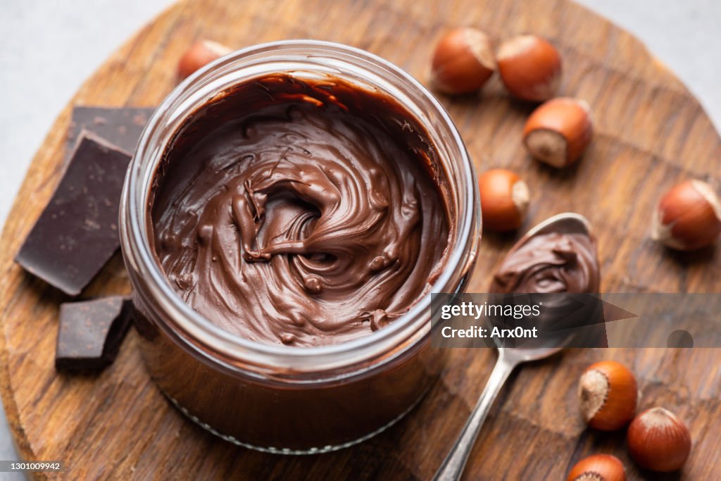 Hazelnut chocolate spread in a jar