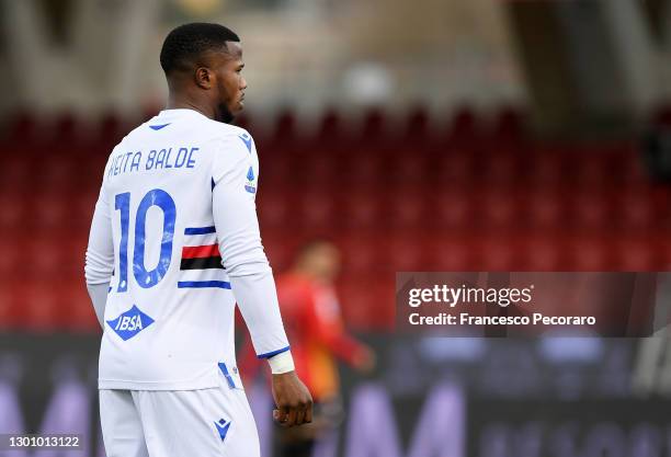 Balde Keita of UC Sampdoria during the Serie A match between Benevento Calcio and UC Sampdoria at Stadio Ciro Vigorito on February 07, 2021 in...