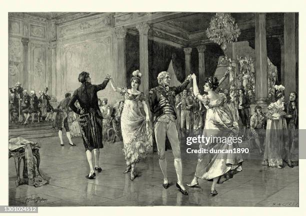 admiral horatio nelson dancing at the court of naples - admiral nelson stock illustrations