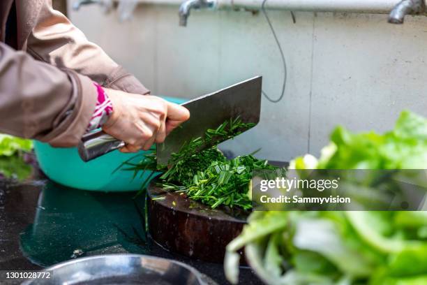 cutting spring onions - chopped chives stock pictures, royalty-free photos & images