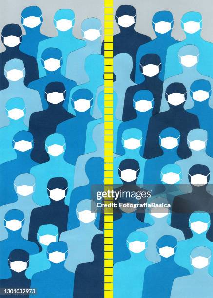divided face protected blue men - same person different poses stock illustrations