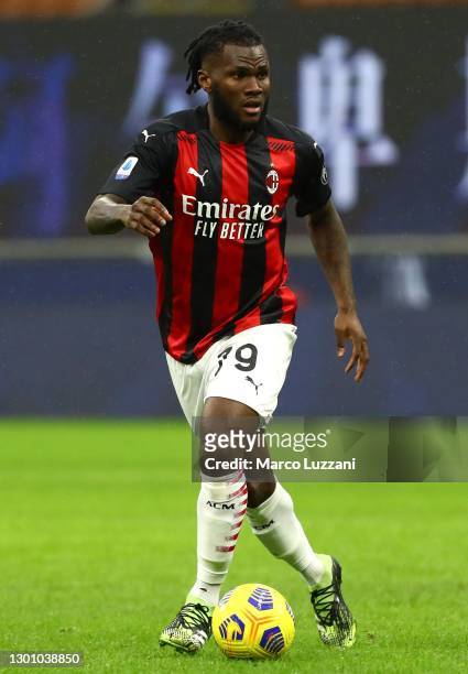 Franck Kessie of AC Milan during the Serie A match between AC Milan and FC Crotone at Stadio Giuseppe Meazza on February 07, 2021 in Milan, Italy....