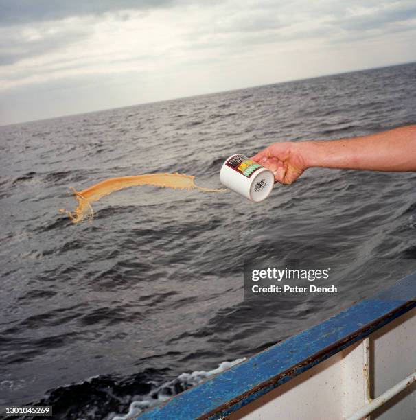 Alcohol is forbidden on The Allegiance, a 60ft trawler 200 miles into the North Sea on August 08, 1998 in Scarborough, England. Litres of tea are...