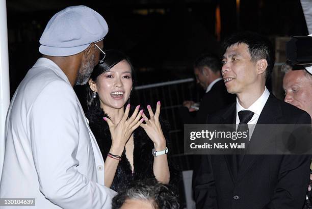 Samuel L. Jackson, Ziyi Zhang and Feng Xiaogang during 2006 Cannes Film Festival - "The Banquet" Party in Cannes, France.