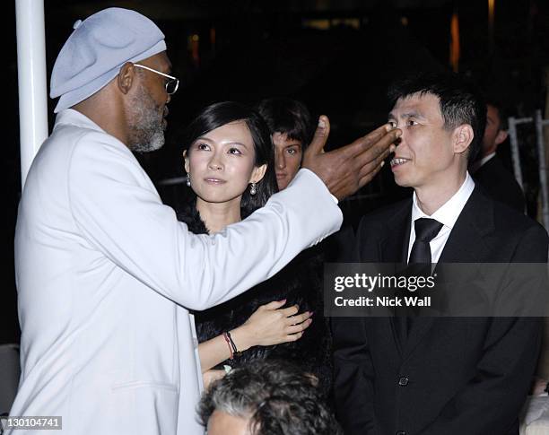 Samuel L. Jackson, Ziyi Zhang and Feng Xiaogang during 2006 Cannes Film Festival - "The Banquet" Party in Cannes, France.