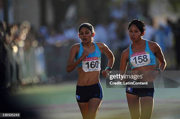 Yami Amarilis Mirna Franco and Ortiz Guatemala after getting gold and silver medals in 20km race walk as part of 2011 XVI Pan American Games at Pan...