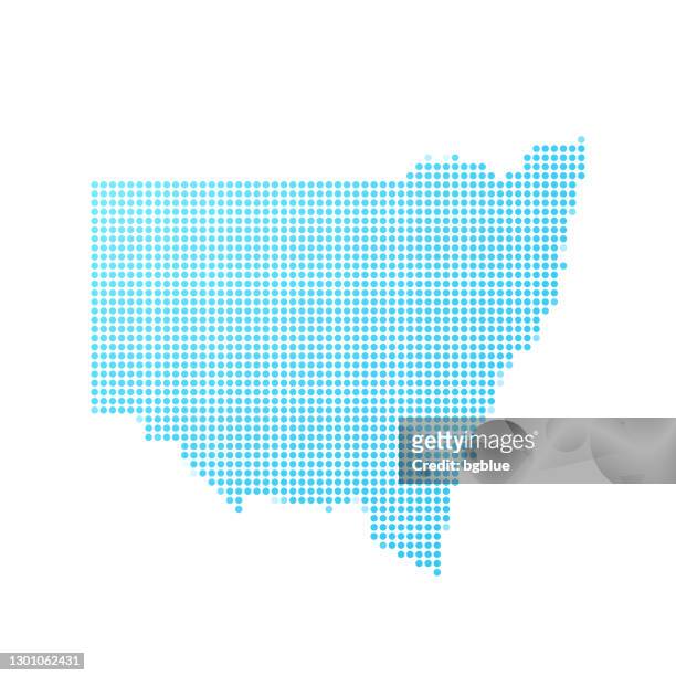 illustrazioni stock, clip art, cartoni animati e icone di tendenza di mappa del nuovo galles del sud in punti blu su sfondo bianco - nuovo galles del sud