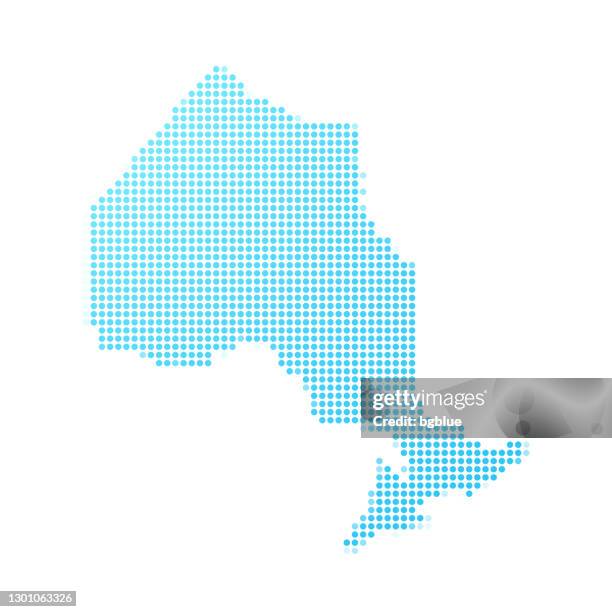 ilustraciones, imágenes clip art, dibujos animados e iconos de stock de mapa de ontario en puntos azules sobre fondo blanco - toronto
