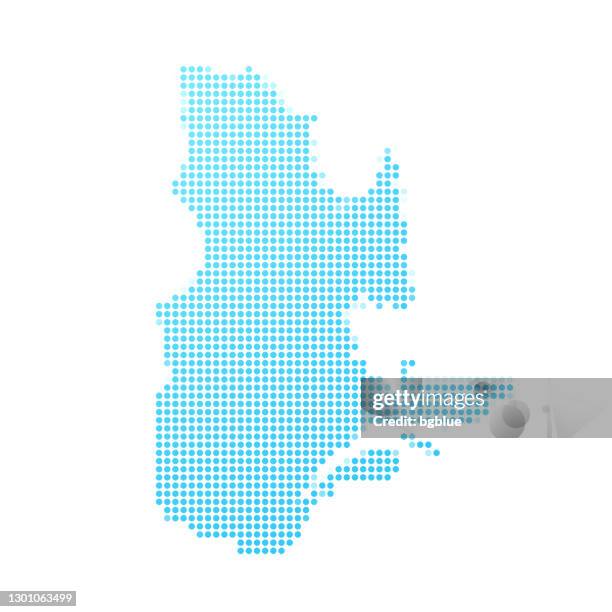 quebec map in blue dots on white background - quebec stock illustrations