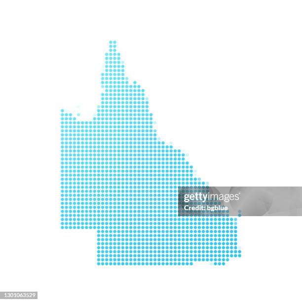 queensland map in blue dots on white background - queensland border stock illustrations