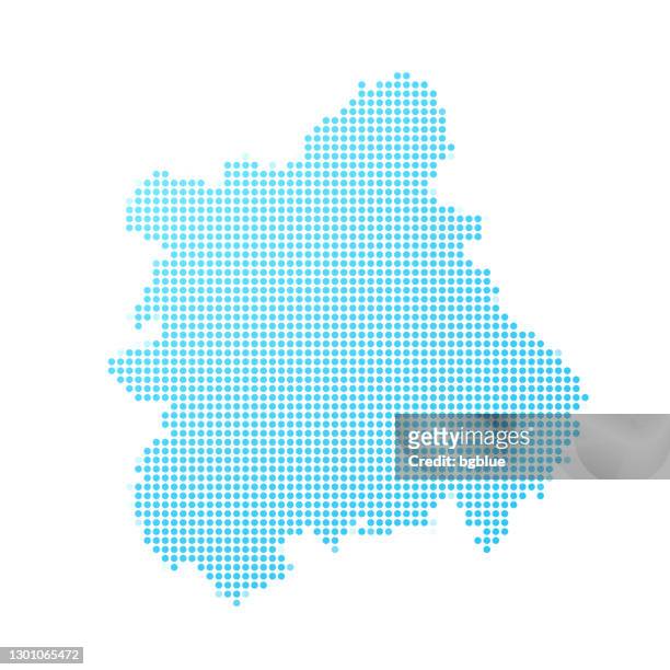 west midlands map in blue dots on white background - birmingham west midlands stock illustrations