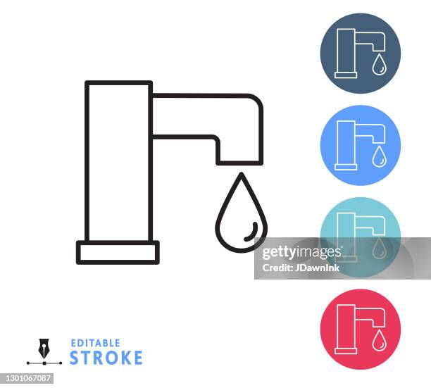 home efficiency faucet thin line icon set - editable stroke - water efficient stock illustrations