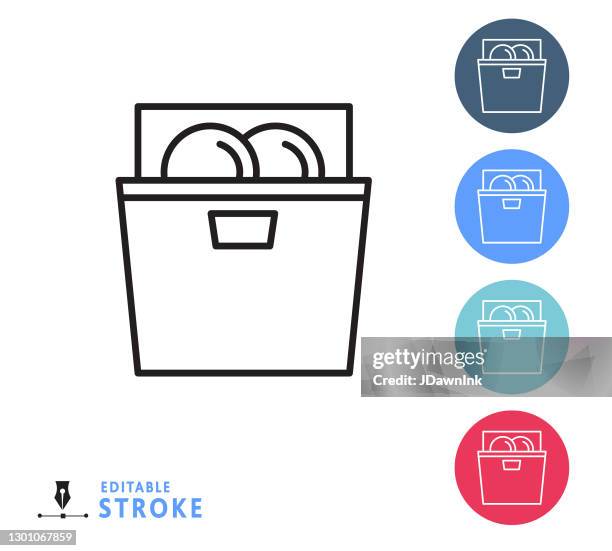 home efficiency dishwasher thin line icon set - editable stroke - efficient building stock illustrations