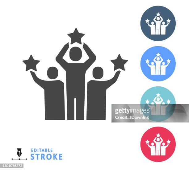 awards trophies and winning team holding stars themed icon set - sports team stock illustrations