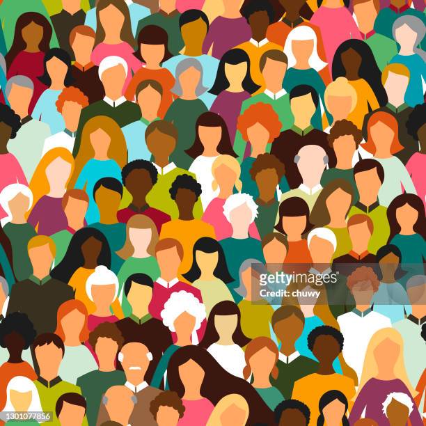 crowd of people seamless pattern - black population stock illustrations