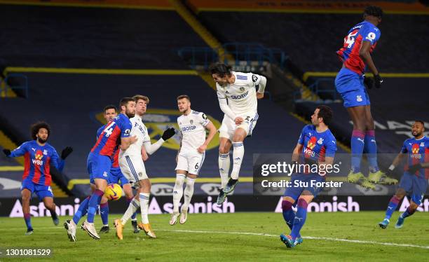 Pascal Struijk of Leeds United shoots during the Premier League match between Leeds United and Crystal Palace at Elland Road on February 08, 2021 in...