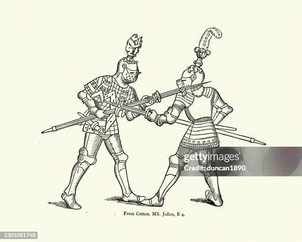 ilustrações de stock, clip art, desenhos animados e ícones de medieval combat, english knights of the early 15th century fighting with warhammers - combat sport