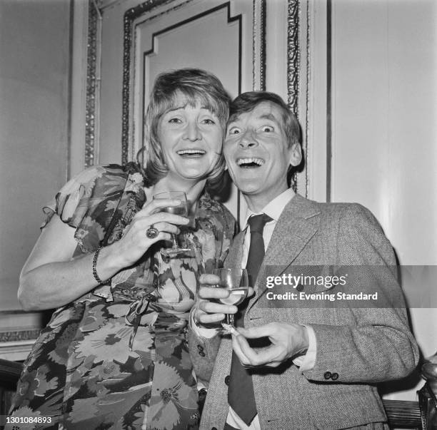 English actors Sheila Hancock and Kenneth Williams , UK, February 1973. They both appeared regularly on the BBC Radio 4 panel game 'Just a Minute'.