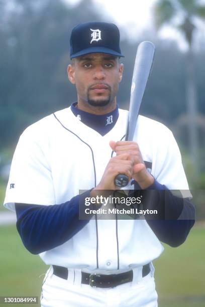 Tony Clark of the Detroit Tigers poses for photo during media day on March 26, 1996 at Marchant Stadium in Lakeland, Florida.