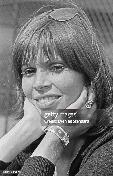 Belgian fashion model Dominique Nastase , the wife of Romanian tennis player Ilie Nastase, UK, 23rd June 1973.