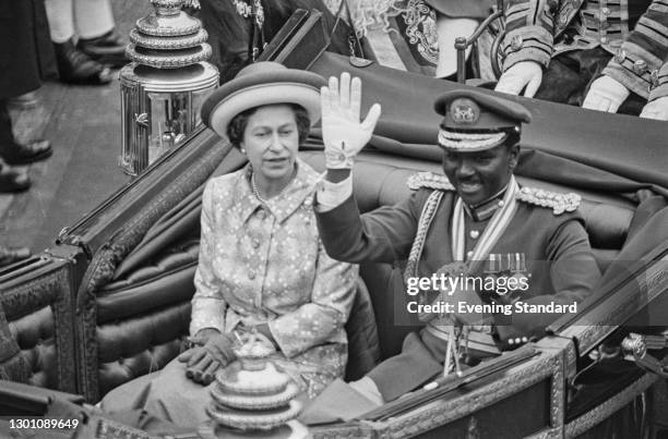 Nigerian Head of State Yakubu Gowon rides with Queen Elizabeth II to Buckingham Palace during an official visit to London, UK, June 1973.