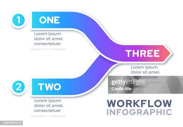 2 つのデータを 1 つのワークフロー インフォグラフィック デザインにマージする - 数字の1点のイラスト素材／クリップアート素材／マンガ素材／アイコン素材