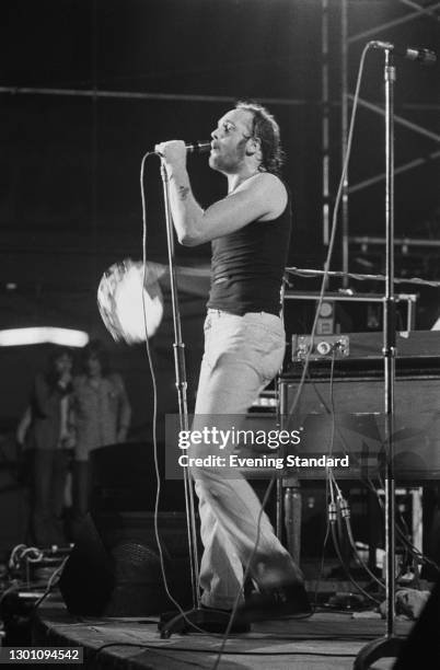 English rock singer Roger Chapman of progressive rock band Family, in concert at Alexandra Palace in London, UK, 27th July 1973.