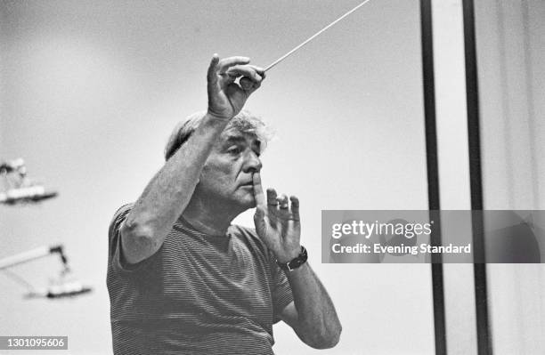 American composer and conductor Leonard Bernstein , UK, 17th August 1973.