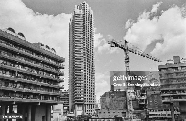 The completion of Cromwell Tower in the Barbican Estate in the City of London, UK, 8th August 1973.
