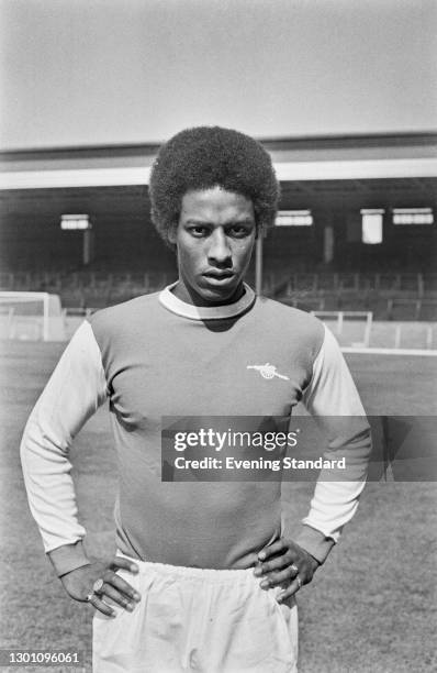 English footballer Brendan Batson of Arsenal FC, during a League Division One match against Leeds United at Highbury Stadium in London, UK, 28th...